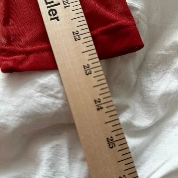 Vivid Women's Red Fringe Western Long Sleeve Top Size L Sheer Bodice and Sleeves - Picture 8 of 8